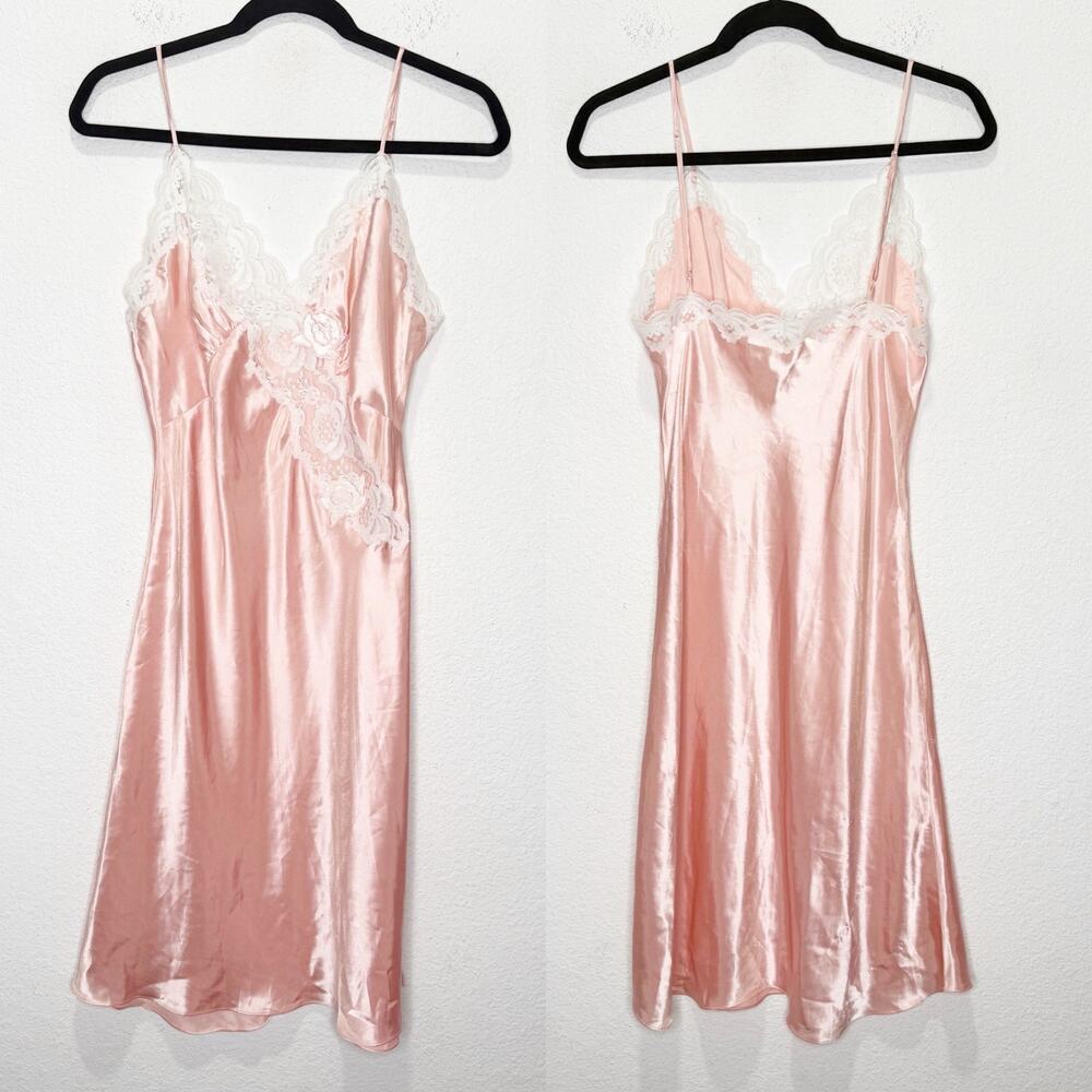 Y2K Victoria's Secret Vintage Lace Floral Satin Slip Dress Babydoll Gold Label